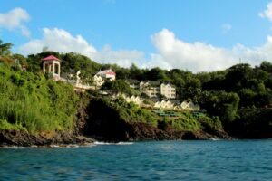 Resort de Sandals en La Toc, Santa Lucía, visto desde el mar