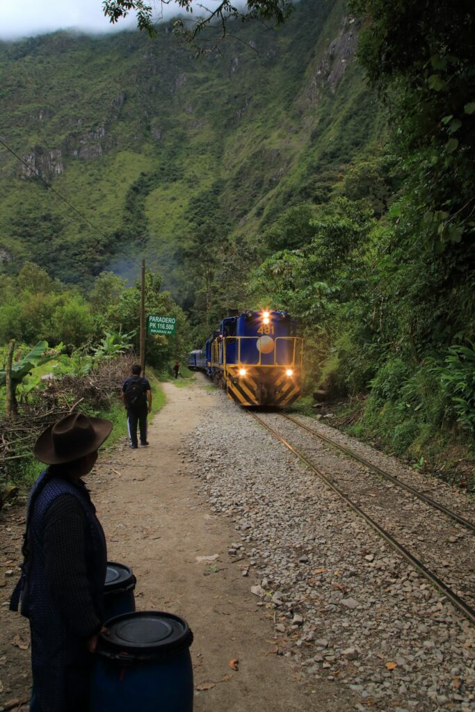 Tren de PeruRail en la vía férrea a Machupicchu